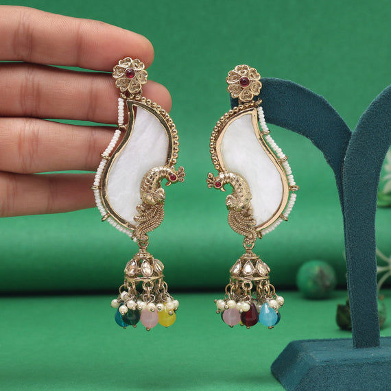 Elegant peacock earrings with colorful jhumkas