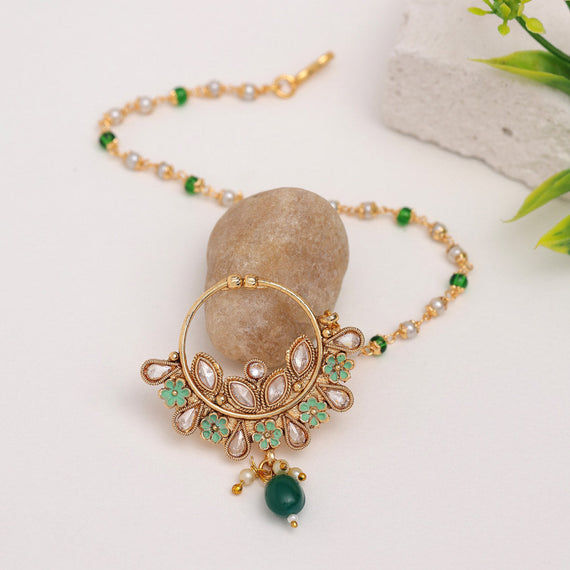 Elegant green and gold American diamond nath