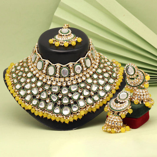 Green and yellow Kundan bridal necklace set