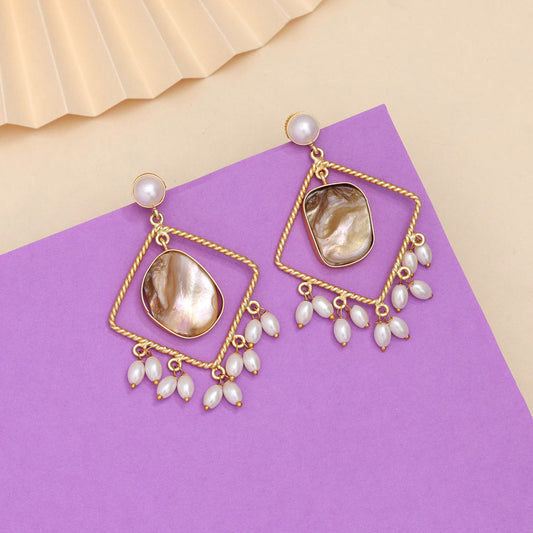 Elegant pearl and shell drop earrings