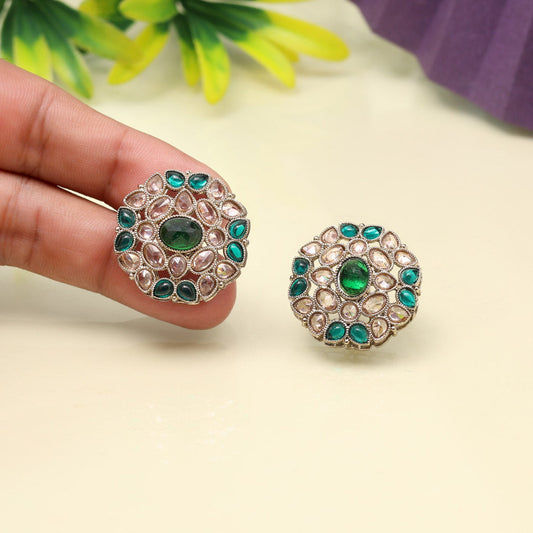 Green and white Kundan earrings