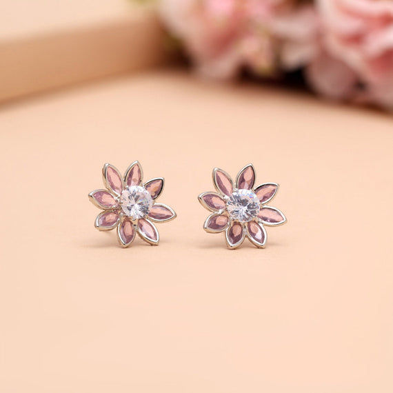 Pink flower stud earrings with white center