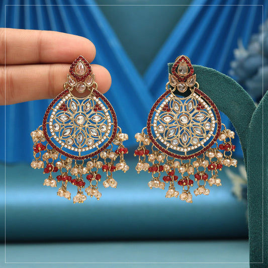 Elegant red and white pearl earrings