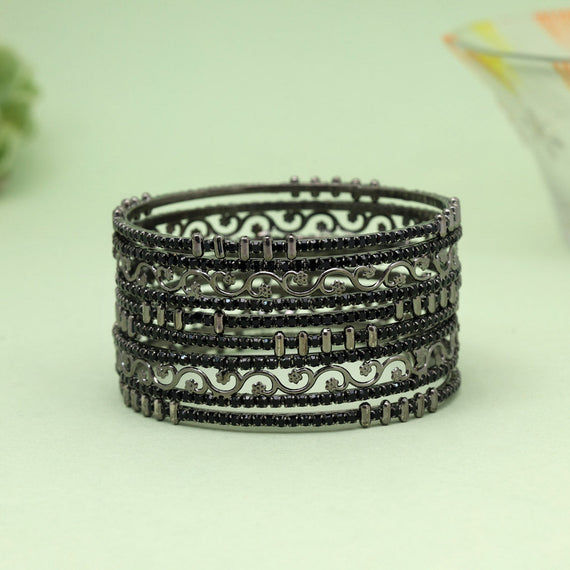 Oxidized silver bangles set with intricate design