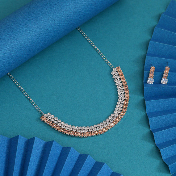 Elegant rose gold necklace and earrings set