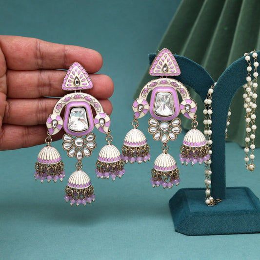 Elegant pink and white jhumka earrings