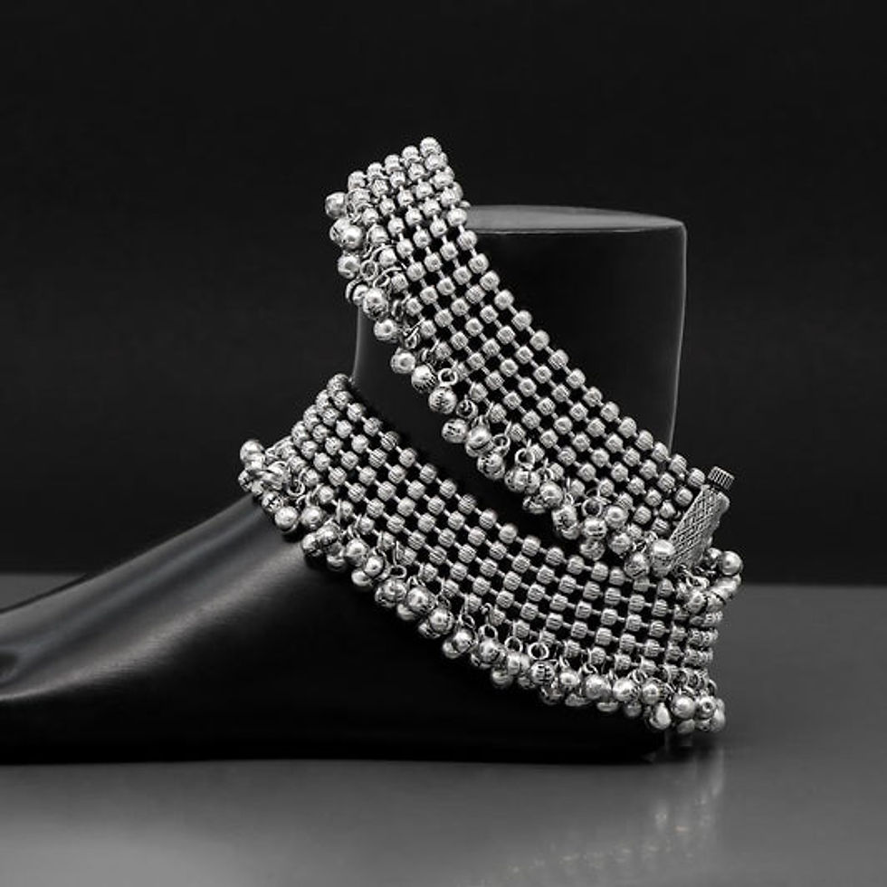 Thumbnail: Silver beaded anklets