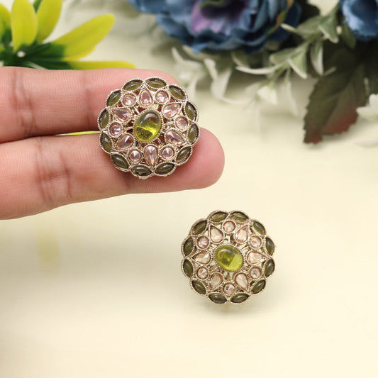 Pair of elegant, pink and green stone earrings