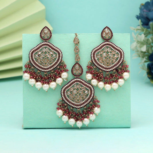 Elegant oxidized earrings and maang tikka