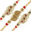 Thumbnail: Elegant Rakhi Set: Gold, crystals, red threads