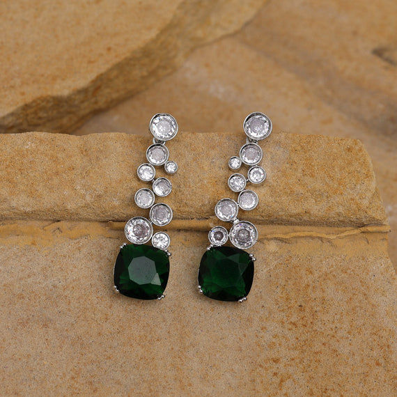 Elegant green gemstone earrings with cubic zirconia