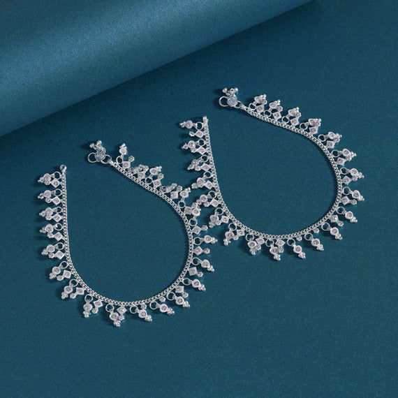 Silver anklets with leaf details