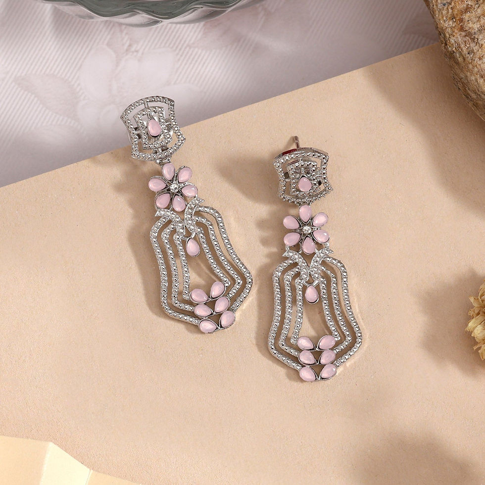 Thumbnail: Pink American diamond earrings: floral design