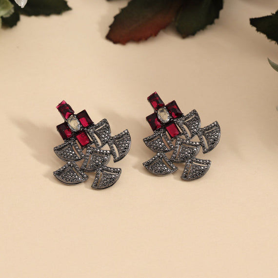 Oxidized silver earrings with pink stones