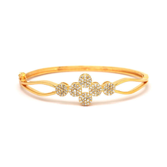 Gold Cuff Bracelet with Cubic Zirconia Flower Design