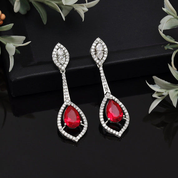 Elegant red pear drop earrings with cz