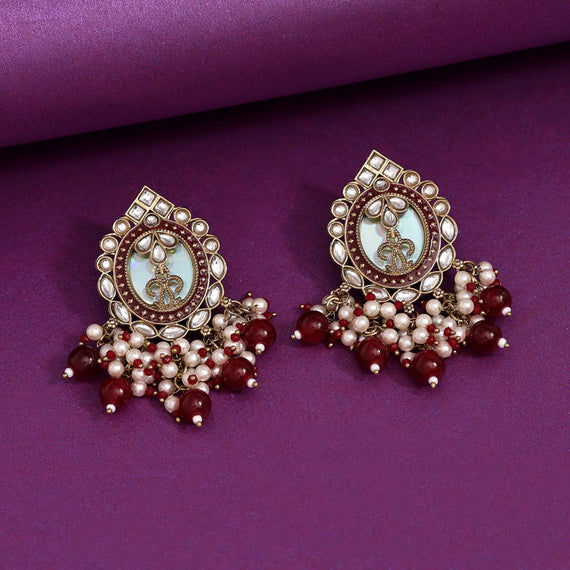 Elegant pearl and red beaded earrings