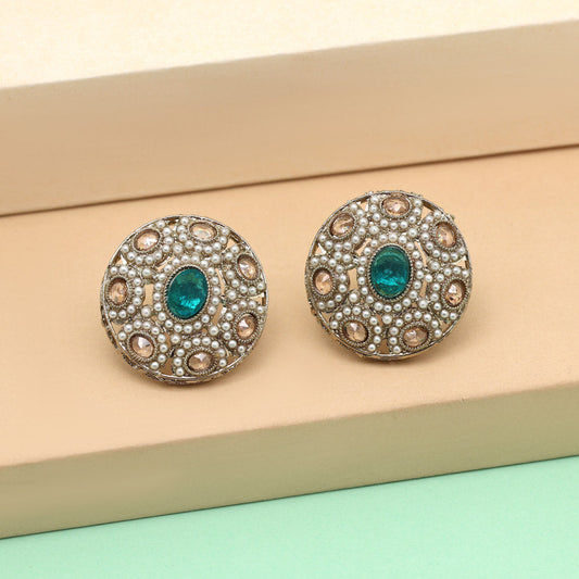 Round Beaded Earrings with Green Gemstones