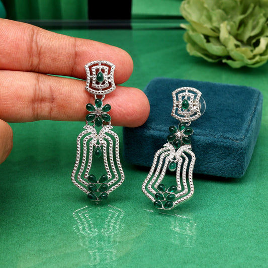 Elegant green and white drop earrings