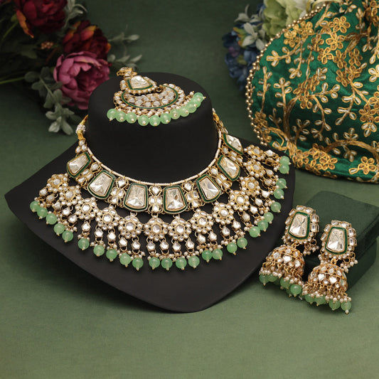 Pista green Kundan necklace set
