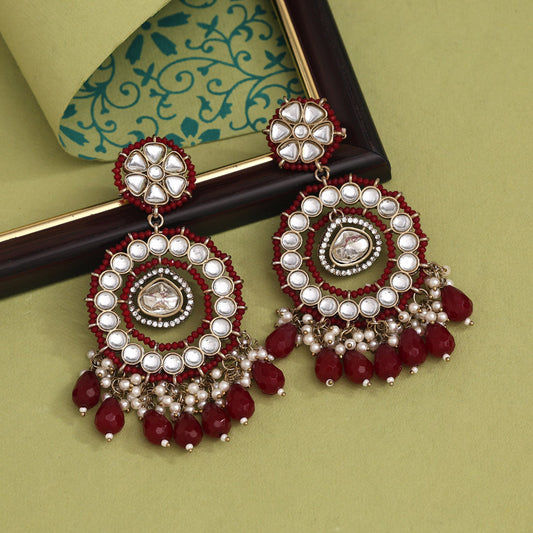 Red pearl and gemstone earrings