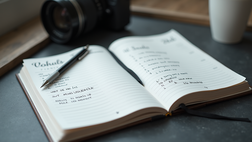 Close-up view of a fitness journal with workout notes and progress tracking