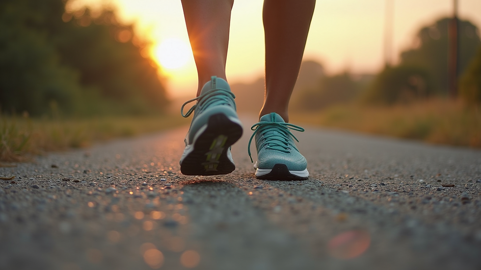 Close-up of a pair of running shoes on a gravel path