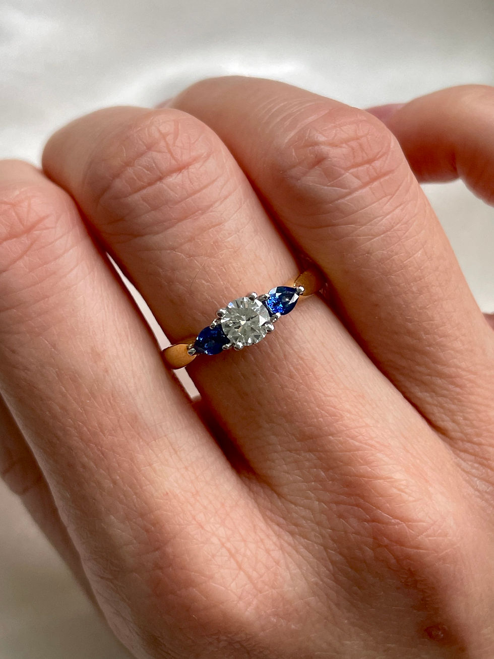 Thumbnail: Diamond and Pear Sapphires Ring