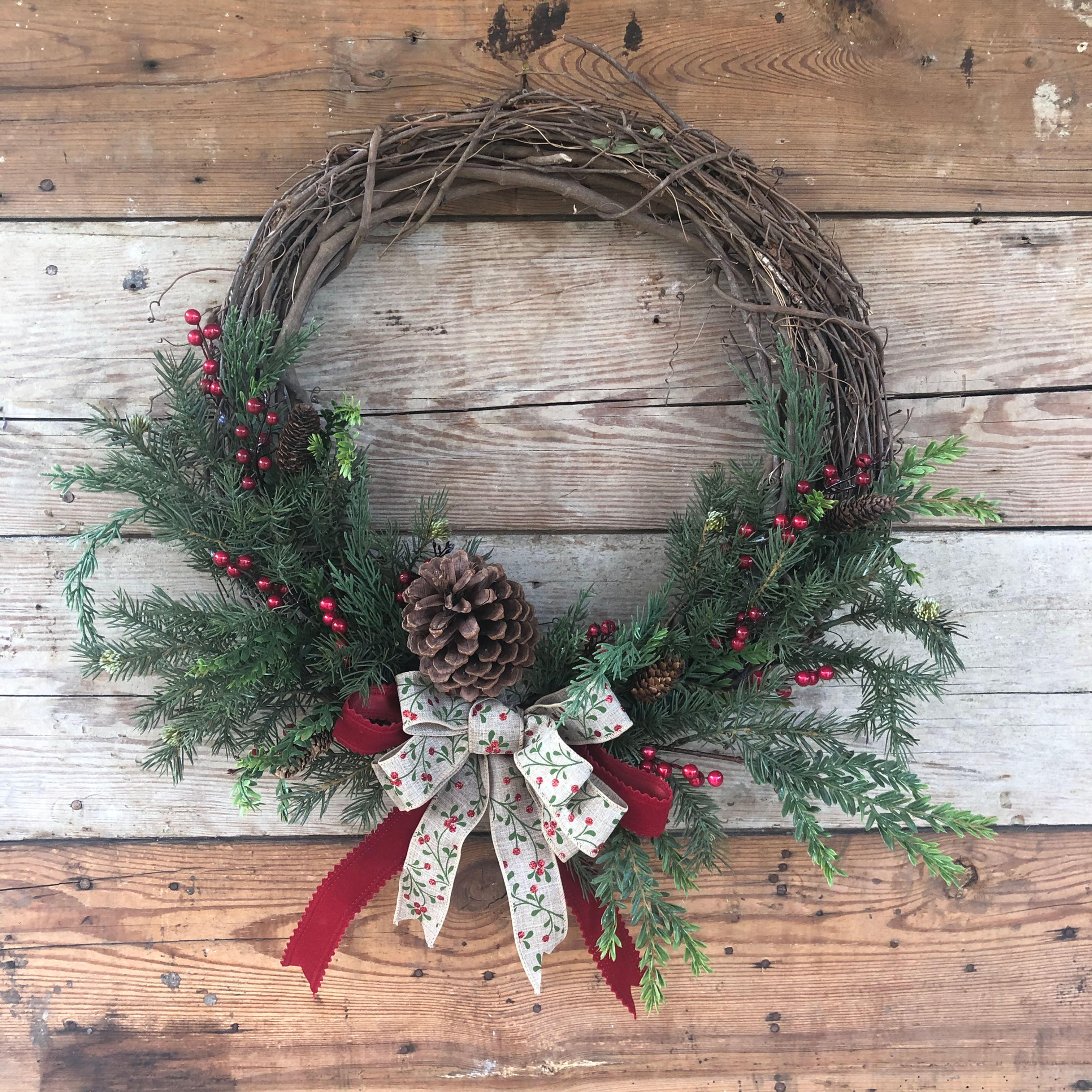 Pine Berries and Bows Wreath