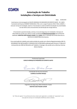 Autorização para Trabalho em Instalações e Serviços em Eletricidade (NR-10)