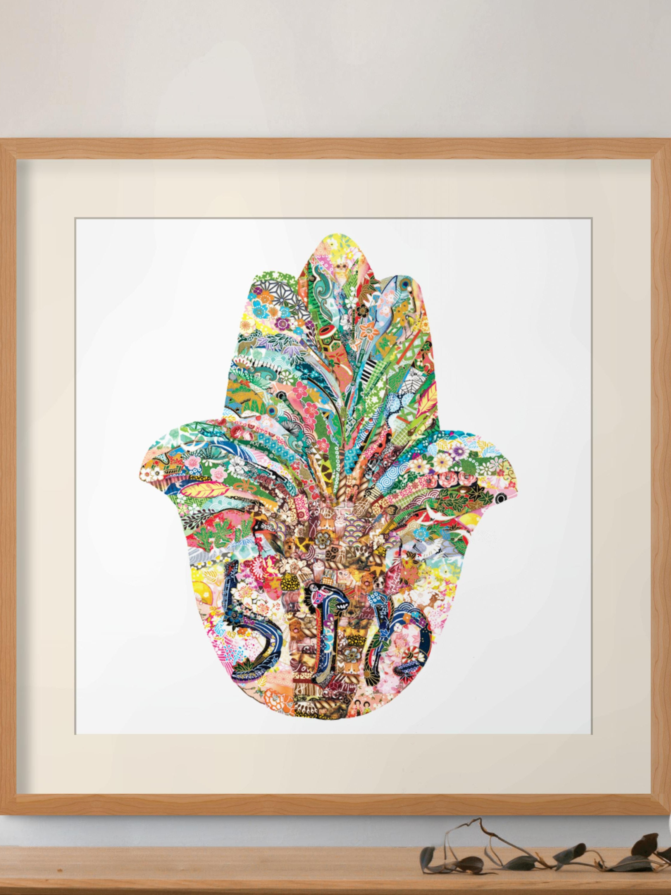 Hamsa Hand Wall Art, Colorful Mazal Luck Print, Hebrew Jewish Home Blessing