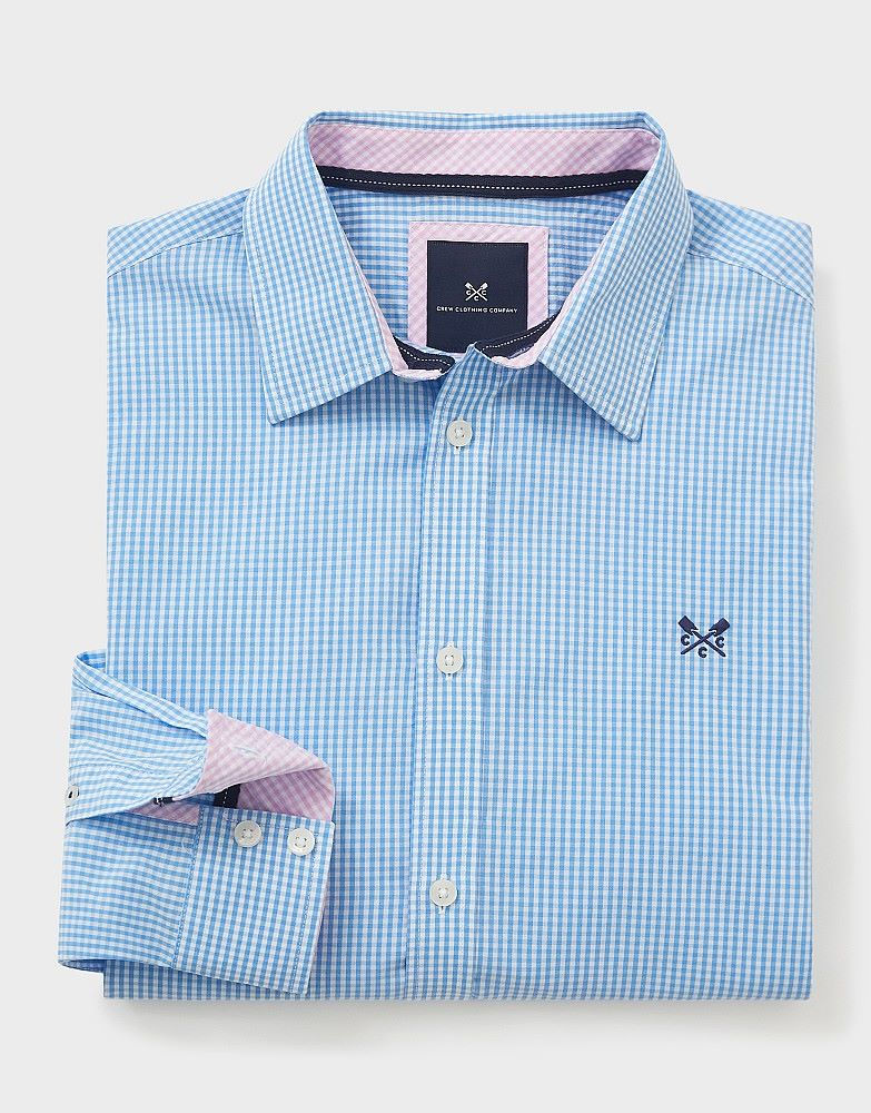 Thumbnail: Crew Clothing Micro Gingham Classic Fit Cotton Shirt – Sky Blue