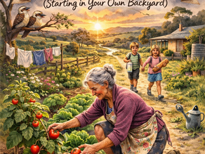 Nostalgic illustration depicting self-sufficiency in the garden