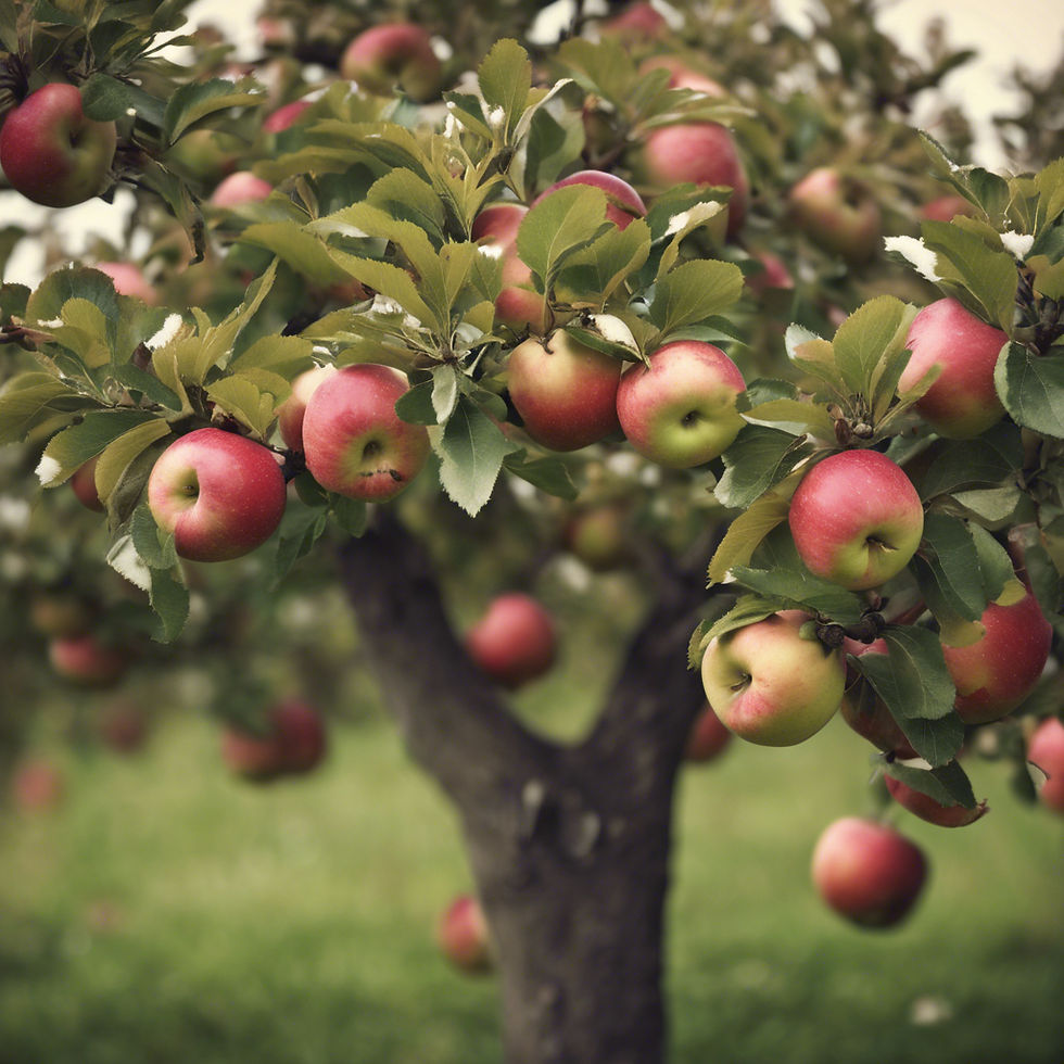 Ripe Pink Lady Apples hanging on a tree.