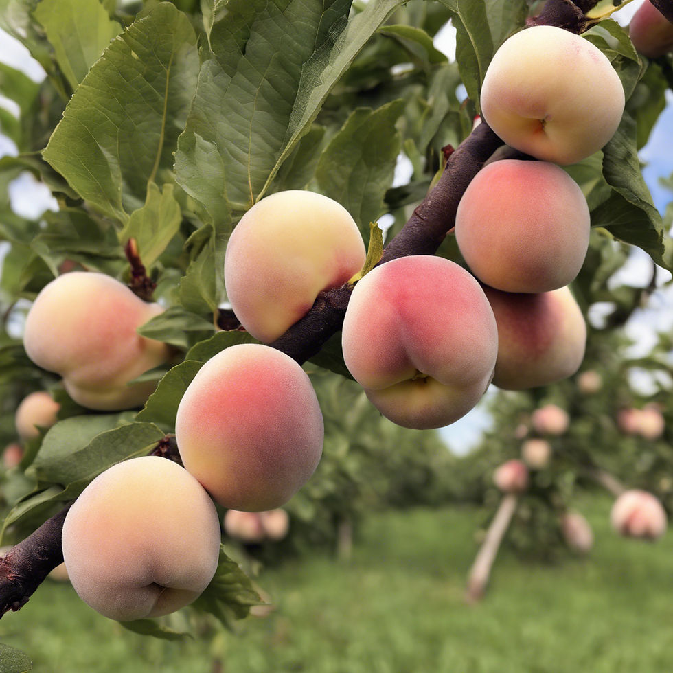 fresh white Anzac peaches on a tree