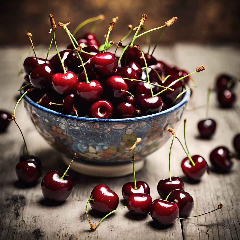 Fresh bowl full of cherries on a wooden table