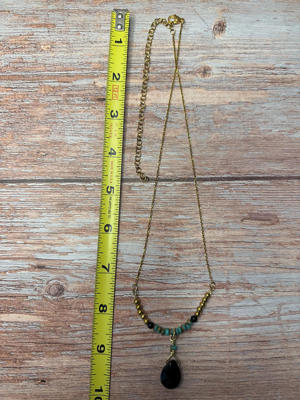Thumbnail: Black Onyx Teardrop Pendant with Gold Adjustable Necklace