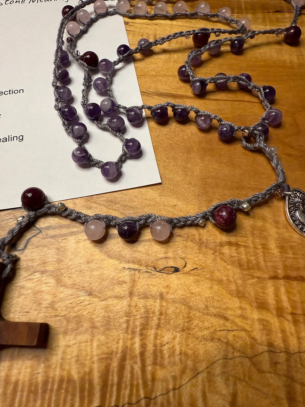 Thumbnail: Gemstone Rosary with Crochet Prayer Beads and Walnut Cross