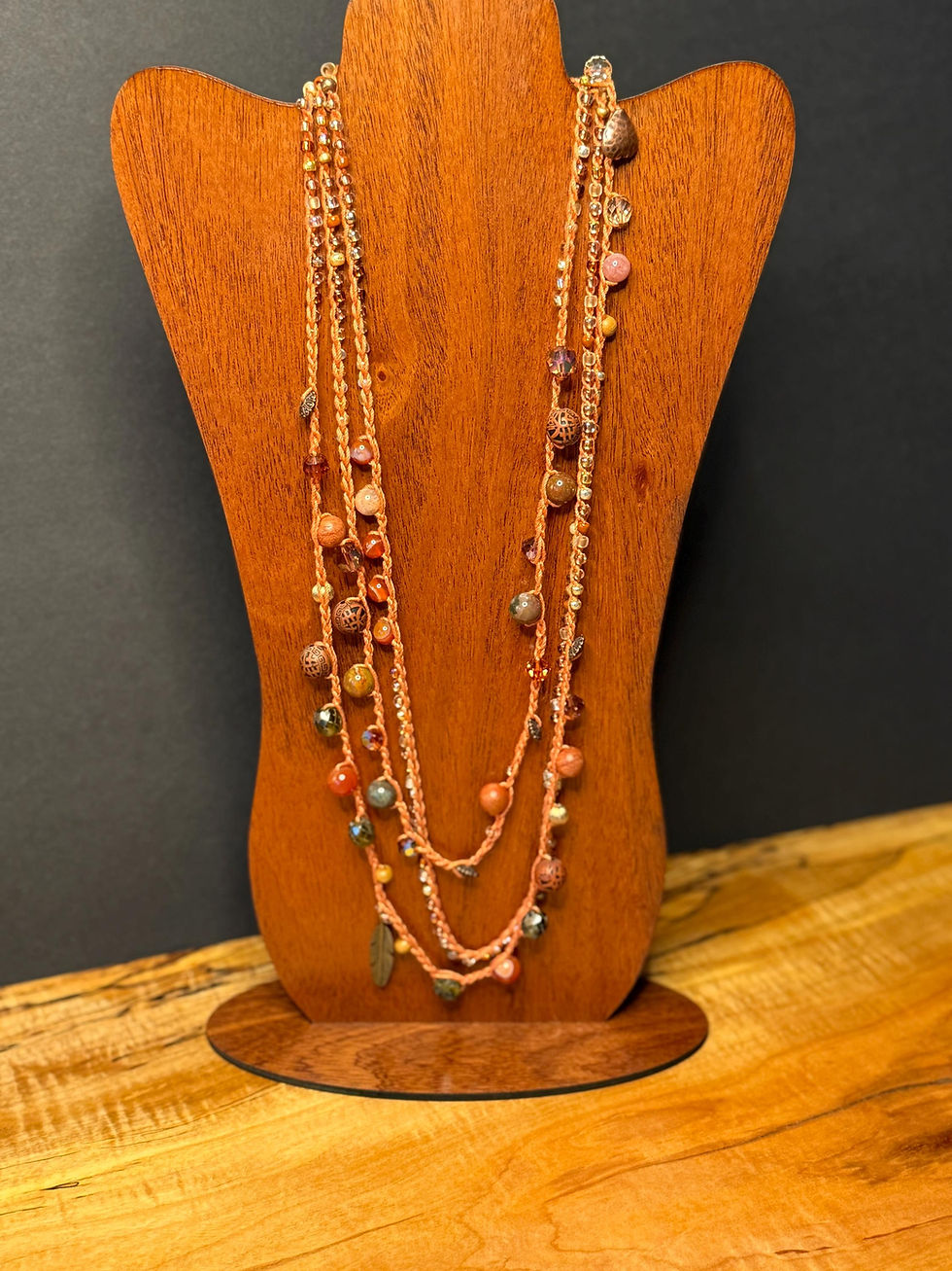 Thumbnail: Agate & Jasper Gemstones Beaded Crocheted Boho Long Wrap Necklace