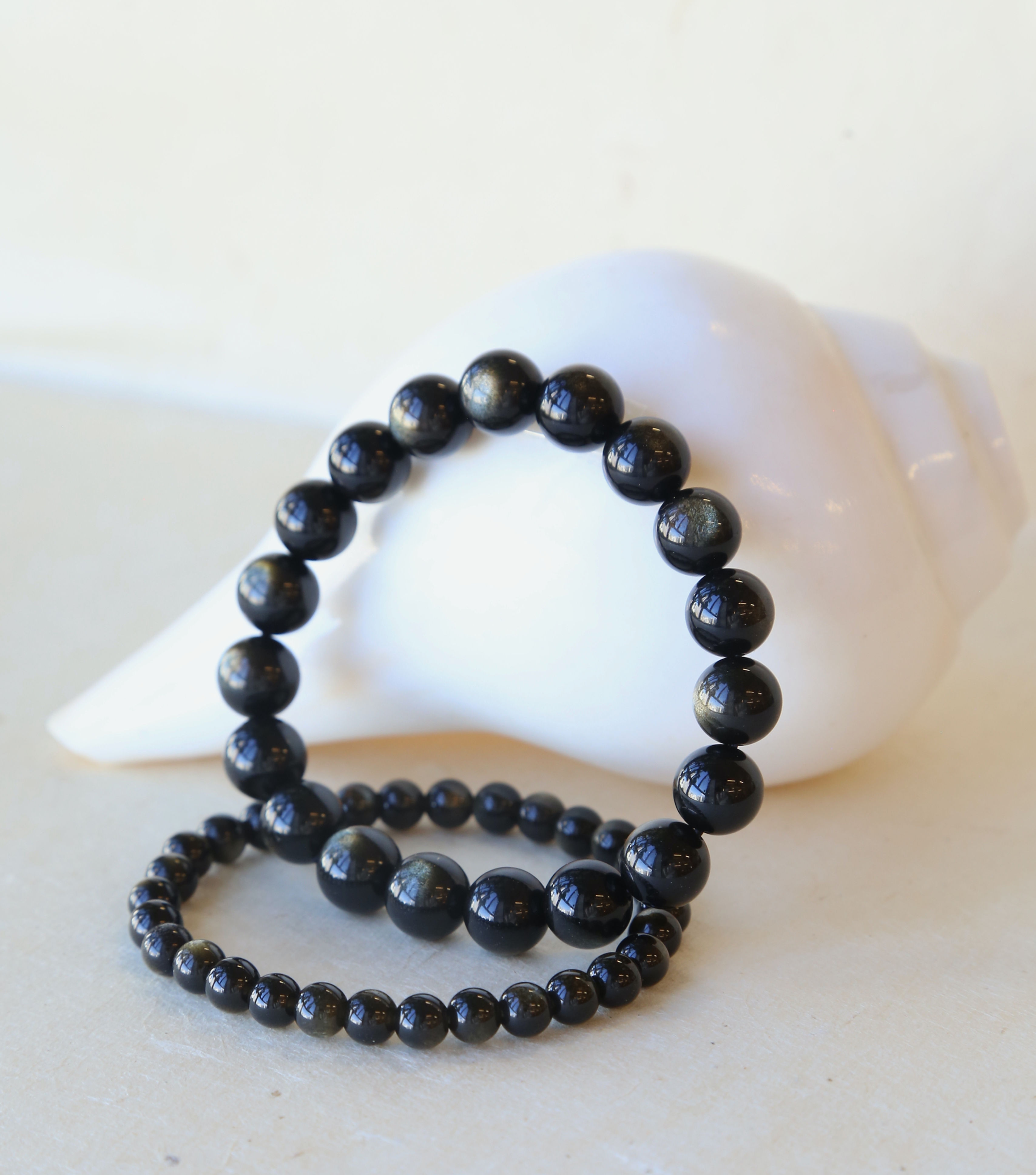 降魔護身之選-銀曜石手串19粒8mm Silver Sheen Obsidian Bracelet