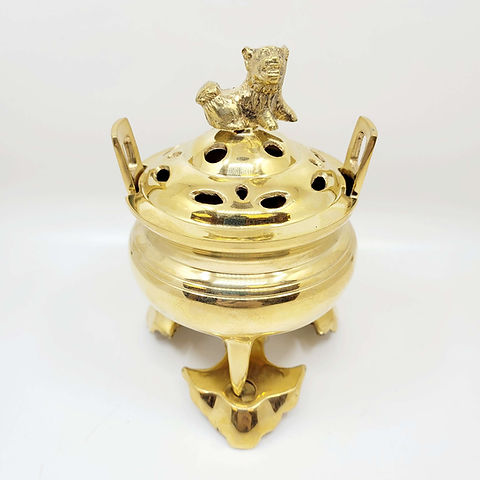 老香港款三足獅子銅香爐連底座（小）Old Hong Kong Style Brass