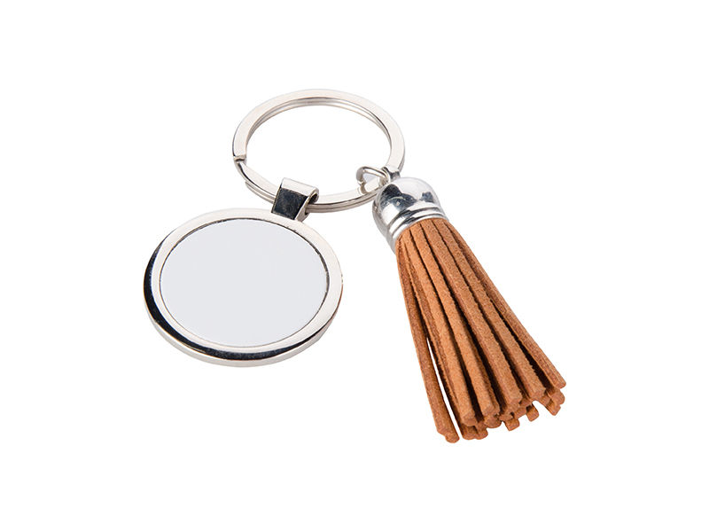 Thumbnail: Round keytag with short tassel, made of zinc alloy, 3.6*9cm.