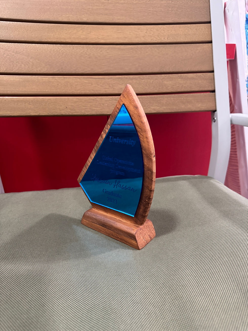 Thumbnail: Wooden Trophy with mirror plate customize engraved