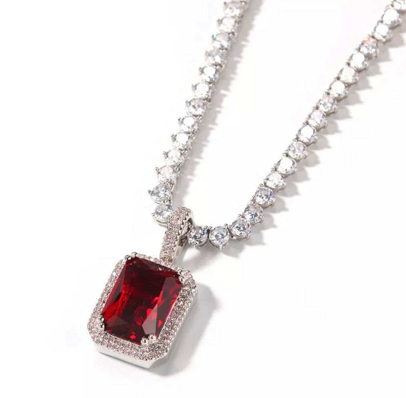 Thumbnail: Iced Pendant With Stones & Tennis Chain
