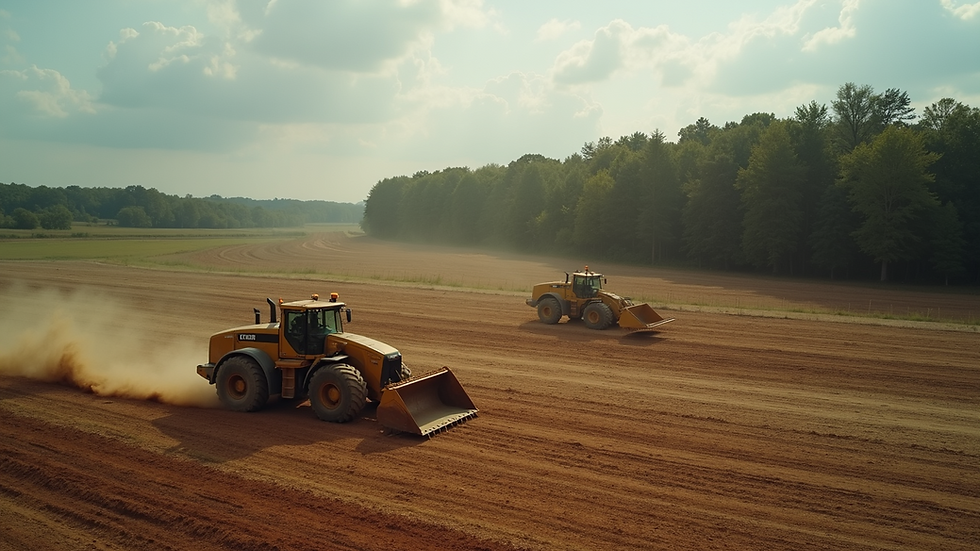 High angle view of cleared land with heavy machinery in Western North Carolina