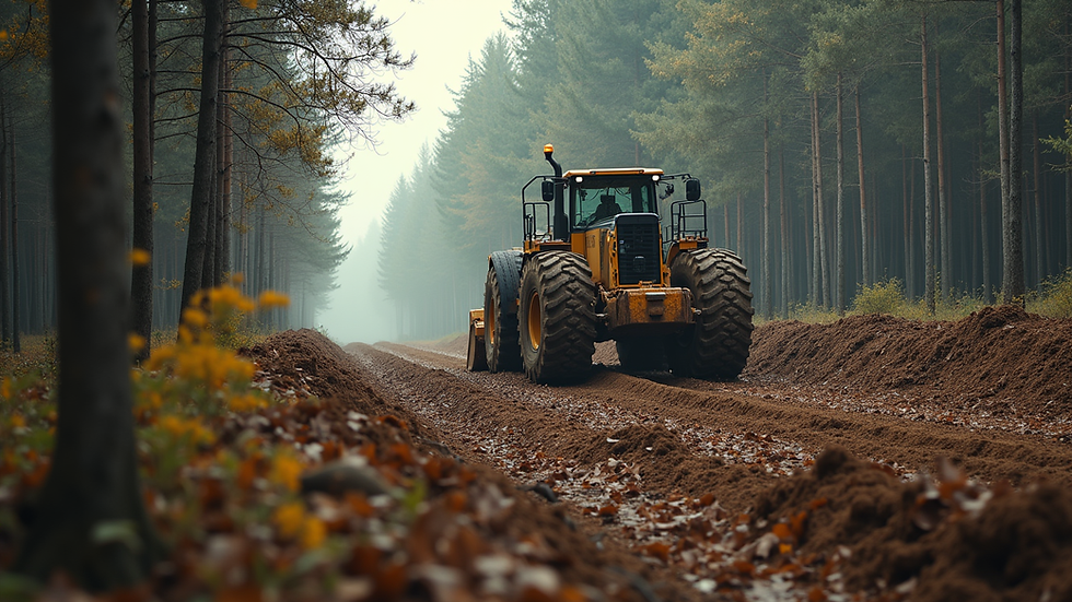 Eye-level view of heavy machinery clearing a wooded area