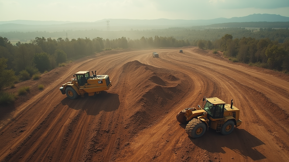 High angle view of a construction site with heavy machinery clearing land