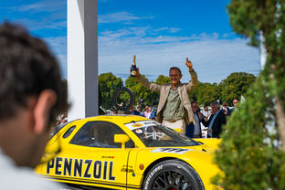 Erik Comas' Nissan R390 GT1 Pennzoil Winner displayed at Chantilly Arts & Elegance Richard Mille event September 2026.
