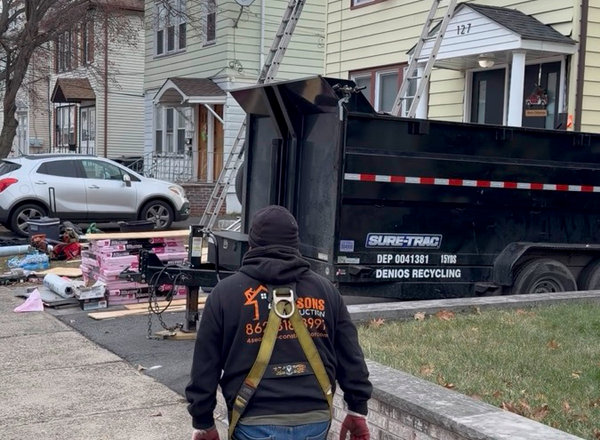 Emergency roofing crew at work in North Jersey
