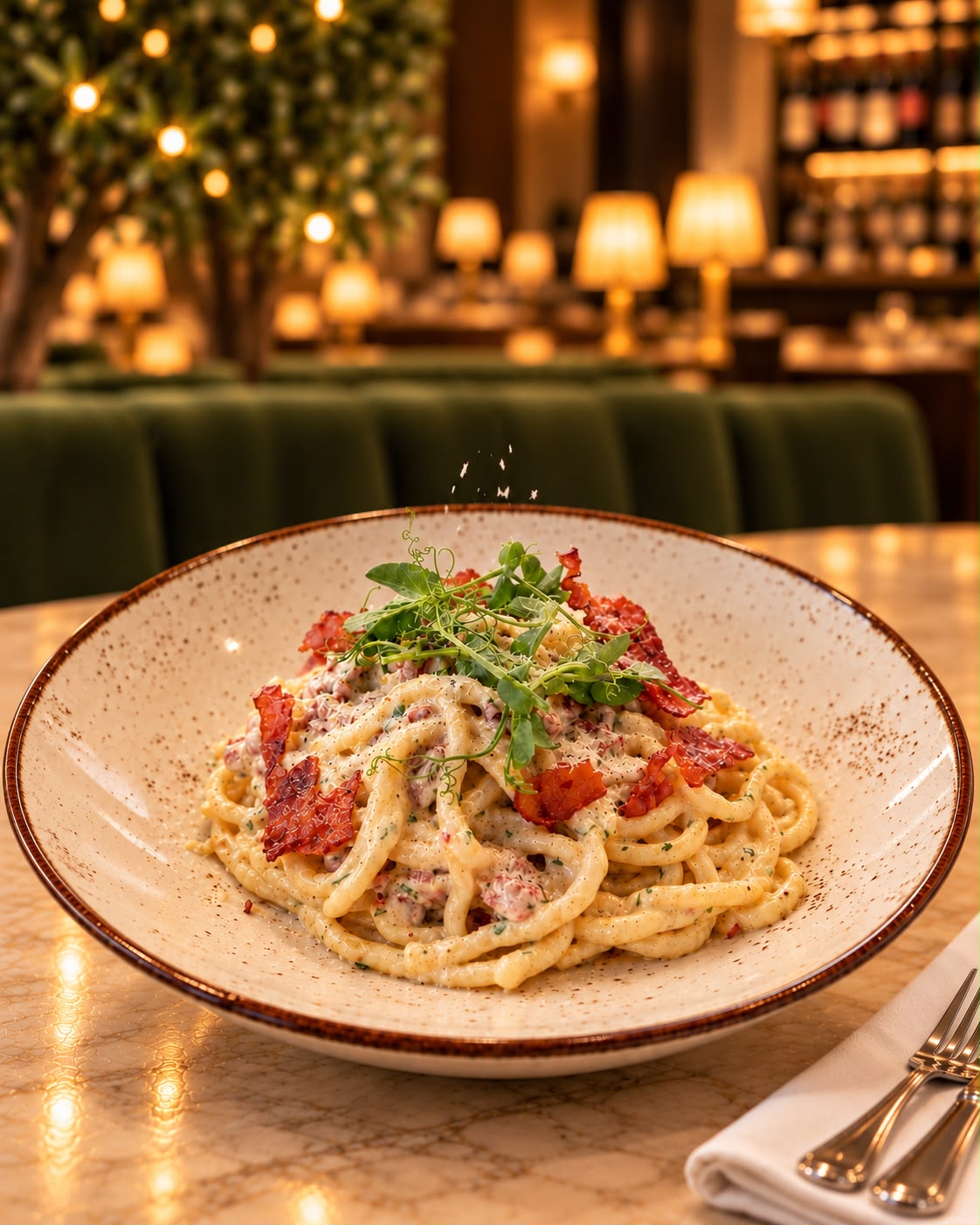 Fresh pasta with cherry tomatoes and basil